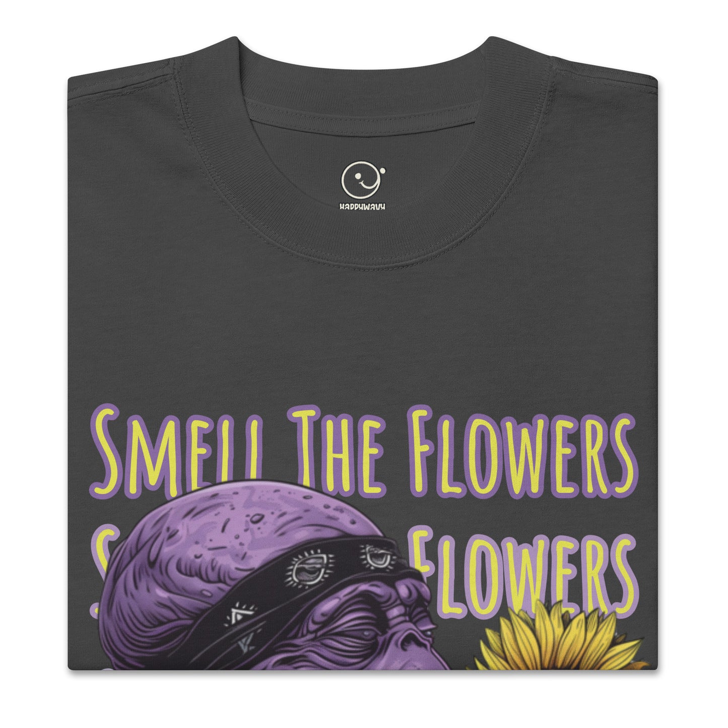 Smell The Flowers - Oversized faded Tee - Black