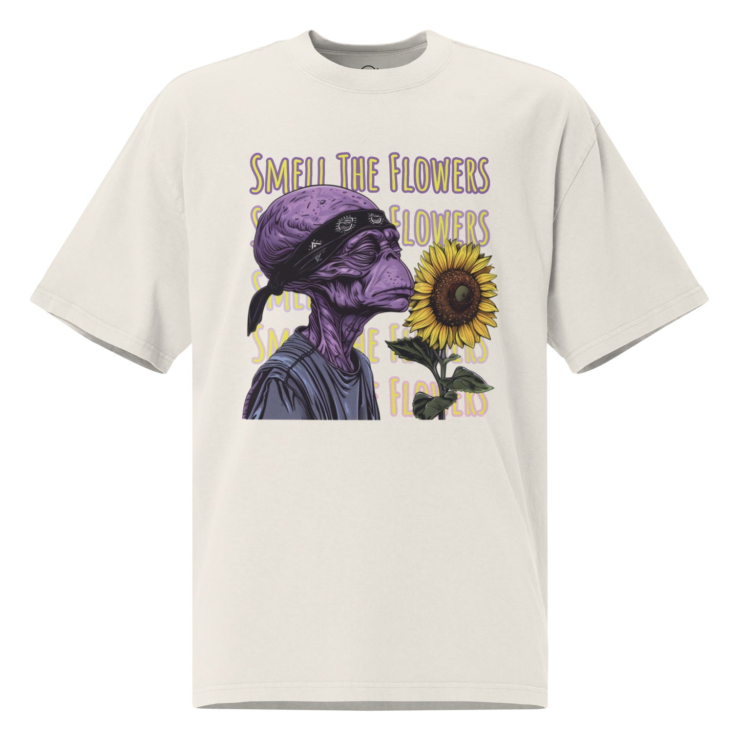 Smell The Flowers - Oversized faded Tee - Bone